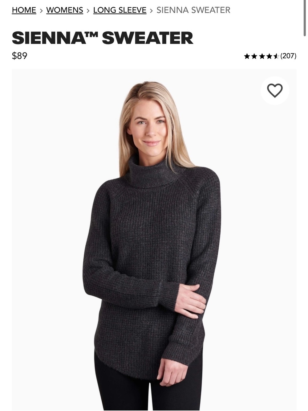 Kuhl Sienna Sweater Dark Grey Knit Cowl Neck Size L